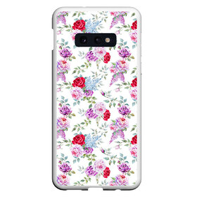 Чехол для Samsung S10E с принтом Цветы и бабочки 8 в Петрозаводске, Силикон | Область печати: задняя сторона чехла, без боковых панелей | акварель | бабочка | нежный | рисунок | роза | сирень | цветочек | цветочный | цветы