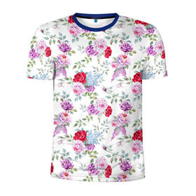 Мужская футболка 3D спортивная с принтом Цветы и бабочки 8 в Петрозаводске, 100% полиэстер с улучшенными характеристиками | приталенный силуэт, круглая горловина, широкие плечи, сужается к линии бедра | акварель | бабочка | нежный | рисунок | роза | сирень | цветочек | цветочный | цветы