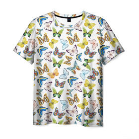 Мужская футболка 3D с принтом Цветы и бабочки 11 в Петрозаводске, 100% полиэфир | прямой крой, круглый вырез горловины, длина до линии бедер | акварель | бабочка | нежный | рисунок | роза | сирень | цветочек | цветочный | цветы