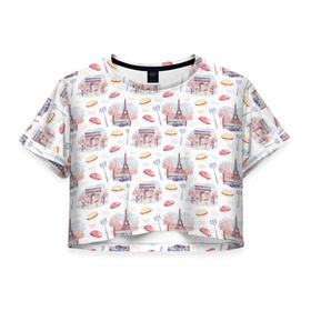 Женская футболка 3D укороченная с принтом Парижское настроение в Петрозаводске, 100% полиэстер | круглая горловина, длина футболки до линии талии, рукава с отворотами | париж