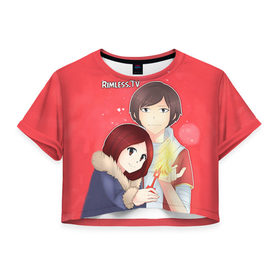 Женская футболка 3D укороченная с принтом RimLess NV в Петрозаводске, 100% полиэстер | круглая горловина, длина футболки до линии талии, рукава с отворотами | 