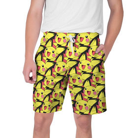Мужские шорты 3D с принтом Pikachu в Петрозаводске,  полиэстер 100% | прямой крой, два кармана без застежек по бокам. Мягкая трикотажная резинка на поясе, внутри которой широкие завязки. Длина чуть выше колен | pikachu | pokeboll | pokemon | пикачу | покеболл | покемон
