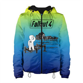 Женская куртка 3D с принтом Волт-бой Fallout 4 в Петрозаводске, ткань верха — 100% полиэстер, подклад — флис | прямой крой, подол и капюшон оформлены резинкой с фиксаторами, два кармана без застежек по бокам, один большой потайной карман на груди. Карман на груди застегивается на липучку | fallout 4 | vault boy | волт бой | фаллаут