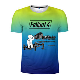 Мужская футболка 3D спортивная с принтом Волт-бой Fallout 4 в Петрозаводске, 100% полиэстер с улучшенными характеристиками | приталенный силуэт, круглая горловина, широкие плечи, сужается к линии бедра | fallout 4 | vault boy | волт бой | фаллаут