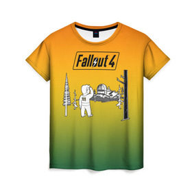 Женская футболка 3D с принтом Волт-бой 111 Fallout 4 в Петрозаводске, 100% полиэфир ( синтетическое хлопкоподобное полотно) | прямой крой, круглый вырез горловины, длина до линии бедер | fallout 4 | vault boy | волт бой | фаллаут
