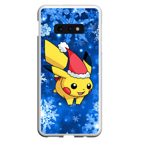 Чехол для Samsung S10E с принтом Pikachu в Петрозаводске, Силикон | Область печати: задняя сторона чехла, без боковых панелей | pikachu | pokeboll | pokemon | зима | новый год | пикачу | покеболл | покемон | снежинки