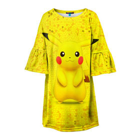 Детское платье 3D с принтом Pikachu в Петрозаводске, 100% полиэстер | прямой силуэт, чуть расширенный к низу. Круглая горловина, на рукавах — воланы | pikachu | pokeboll | pokemon | пикачу | покеболл | покемон