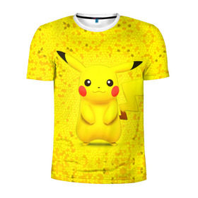 Мужская футболка 3D спортивная с принтом Pikachu в Петрозаводске, 100% полиэстер с улучшенными характеристиками | приталенный силуэт, круглая горловина, широкие плечи, сужается к линии бедра | Тематика изображения на принте: pikachu | pokeboll | pokemon | пикачу | покеболл | покемон
