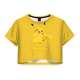 Женская футболка 3D укороченная с принтом Pikachu в Петрозаводске, 100% полиэстер | круглая горловина, длина футболки до линии талии, рукава с отворотами | pikachu | pokeboll | pokemon | пикачу | покеболл | покемон