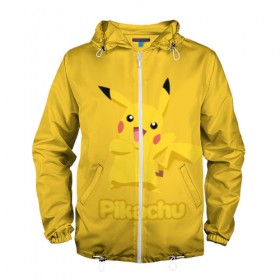 Мужская ветровка 3D с принтом Pikachu в Петрозаводске, 100% полиэстер | подол и капюшон оформлены резинкой с фиксаторами, два кармана без застежек по бокам, один потайной карман на груди | pikachu | pokeboll | pokemon | пикачу | покеболл | покемон