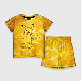 Детский костюм с шортами 3D с принтом Пикачу на золотом фоне в Петрозаводске,  |  | Тематика изображения на принте: pikachu | pokeboll | pokemon | пикачу | покеболл | покемон