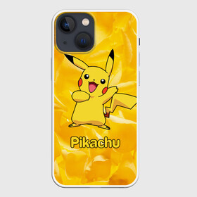 Чехол для iPhone 13 mini с принтом Пикачу на золотом фоне в Петрозаводске,  |  | pikachu | pokeboll | pokemon | пикачу | покеболл | покемон