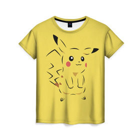Женская футболка 3D с принтом Pikachu в Петрозаводске, 100% полиэфир ( синтетическое хлопкоподобное полотно) | прямой крой, круглый вырез горловины, длина до линии бедер | pikachu | pokeboll | pokemon | пикачу | покеболл | покемон