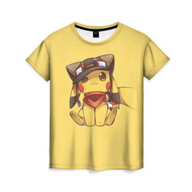 Женская футболка 3D с принтом Pikachu в Петрозаводске, 100% полиэфир ( синтетическое хлопкоподобное полотно) | прямой крой, круглый вырез горловины, длина до линии бедер | pikachu | pokeball | pokemon | пикачу | покеболл | покемон