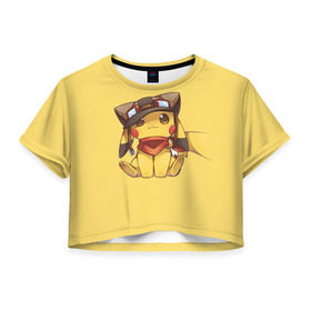 Женская футболка 3D укороченная с принтом Pikachu в Петрозаводске, 100% полиэстер | круглая горловина, длина футболки до линии талии, рукава с отворотами | pikachu | pokeball | pokemon | пикачу | покеболл | покемон