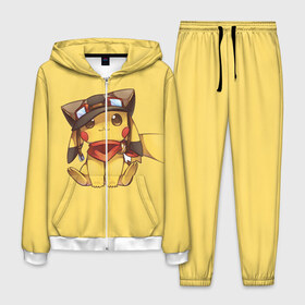 Мужской костюм 3D с принтом Pikachu в Петрозаводске, 100% полиэстер | Манжеты и пояс оформлены тканевой резинкой, двухслойный капюшон со шнурком для регулировки, карманы спереди | Тематика изображения на принте: pikachu | pokeball | pokemon | пикачу | покеболл | покемон