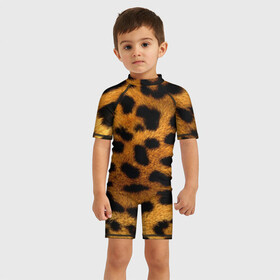 Детский купальный костюм 3D с принтом Леопард в Петрозаводске, Полиэстер 85%, Спандекс 15% | застежка на молнии на спине | леопард | пятна | шерсть