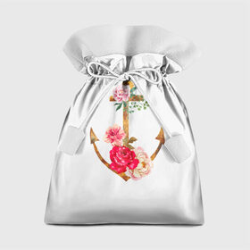 Подарочный 3D мешок с принтом Якорь с цветами в Петрозаводске, 100% полиэстер | Размер: 29*39 см | Тематика изображения на принте: акварель | бабочка | нежный | рисунок | роза | сирень | цветочек | цветочный | цветы