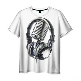 Мужская футболка 3D с принтом Диджей в Петрозаводске, 100% полиэфир | прямой крой, круглый вырез горловины, длина до линии бедер | dj | klub | music | диджей | клуб | микрофон | музыка | наушники