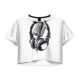 Женская футболка 3D укороченная с принтом Диджей в Петрозаводске, 100% полиэстер | круглая горловина, длина футболки до линии талии, рукава с отворотами | dj | klub | music | диджей | клуб | микрофон | музыка | наушники