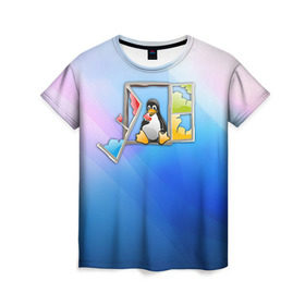 Женская футболка 3D с принтом Linux в Петрозаводске, 100% полиэфир ( синтетическое хлопкоподобное полотно) | прямой крой, круглый вырез горловины, длина до линии бедер | день программиста | код | подарок | праздник | программист