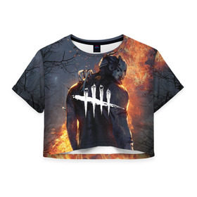 Женская футболка 3D укороченная с принтом dead by daylight в Петрозаводске, 100% полиэстер | круглая горловина, длина футболки до линии талии, рукава с отворотами | dbd | dead by daylight