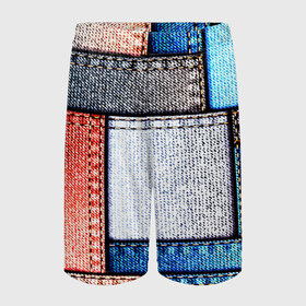 Детские спортивные шорты 3D с принтом Джинсовый стиль в Петрозаводске,  100% полиэстер
 | пояс оформлен широкой мягкой резинкой, ткань тянется
 | заплатки | разноцветный | текстура | ткань