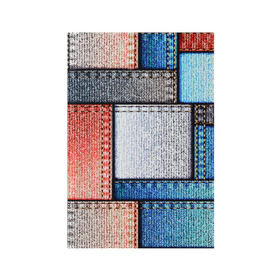 Обложка для паспорта матовая кожа с принтом Джинсовый стиль в Петрозаводске, натуральная матовая кожа | размер 19,3 х 13,7 см; прозрачные пластиковые крепления | заплатки | разноцветный | текстура | ткань