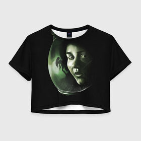 Женская футболка 3D укороченная с принтом Чужой в Петрозаводске, 100% полиэстер | круглая горловина, длина футболки до линии талии, рукава с отворотами | alien | aliens | cinema | film | predator | фильм | чужой
