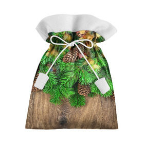 Подарочный 3D мешок с принтом Елка в Петрозаводске, 100% полиэстер | Размер: 29*39 см | Тематика изображения на принте: дерево | елка | зеленый | зима | новый год | шишки