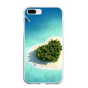 Чехол для iPhone 7Plus/8 Plus матовый с принтом Остров в Петрозаводске, Силикон | Область печати: задняя сторона чехла, без боковых панелей | вода | дерево | лето | море | океан | остров | пальмы | песок | сердечко | сердце | синий