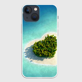 Чехол для iPhone 13 mini с принтом Остров в Петрозаводске,  |  | вода | дерево | лето | море | океан | остров | пальмы | песок | сердечко | сердце | синий