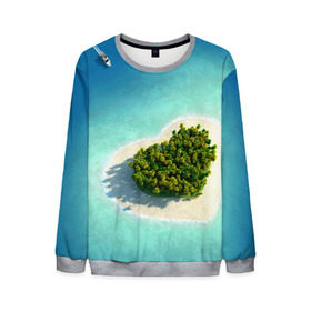 Мужской свитшот 3D с принтом Остров в Петрозаводске, 100% полиэстер с мягким внутренним слоем | круглый вырез горловины, мягкая резинка на манжетах и поясе, свободная посадка по фигуре | вода | дерево | лето | море | океан | остров | пальмы | песок | сердечко | сердце | синий