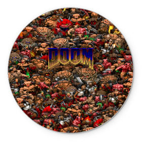 Коврик круглый с принтом Doom. Все монстры (pixel art) в Петрозаводске, резина и полиэстер | круглая форма, изображение наносится на всю лицевую часть | 