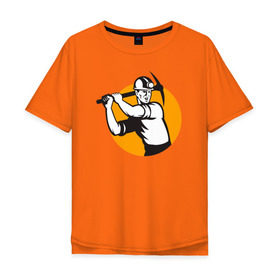 Мужская футболка хлопок Oversize с принтом Шахтёр в Петрозаводске, 100% хлопок | свободный крой, круглый ворот, “спинка” длиннее передней части | горное дело | день шахтера | копай добывай | лучший шахтер | уголь | шахта | шахтер