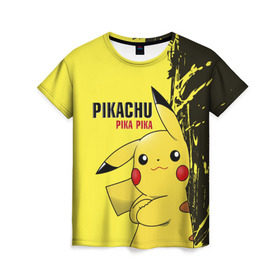 Женская футболка 3D с принтом Pikachu Pika Pika в Петрозаводске, 100% полиэфир ( синтетическое хлопкоподобное полотно) | прямой крой, круглый вырез горловины, длина до линии бедер | Тематика изображения на принте: go | pikachu | pokemon | го | пика | пикачу | покемон