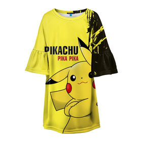 Детское платье 3D с принтом Pikachu Pika Pika в Петрозаводске, 100% полиэстер | прямой силуэт, чуть расширенный к низу. Круглая горловина, на рукавах — воланы | go | pikachu | pokemon | го | пика | пикачу | покемон