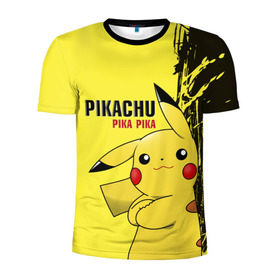 Мужская футболка 3D спортивная с принтом Pikachu Pika Pika в Петрозаводске, 100% полиэстер с улучшенными характеристиками | приталенный силуэт, круглая горловина, широкие плечи, сужается к линии бедра | go | pikachu | pokemon | го | пика | пикачу | покемон
