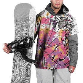 Накидка на куртку 3D с принтом Гейша в Петрозаводске, 100% полиэстер |  | веер | девушка | краски | рисунок | цвета | япония