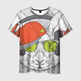 Мужская футболка 3D с принтом Стильный Кролик в Петрозаводске, 100% полиэфир | прямой крой, круглый вырез горловины, длина до линии бедер | Тематика изображения на принте: dj | music | rnb | животные | клубная | музыка