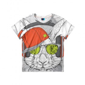 Детская футболка 3D с принтом Стильный Кролик в Петрозаводске, 100% гипоаллергенный полиэфир | прямой крой, круглый вырез горловины, длина до линии бедер, чуть спущенное плечо, ткань немного тянется | dj | music | rnb | животные | клубная | музыка