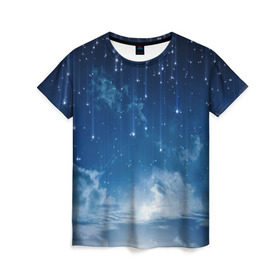 Женская футболка 3D с принтом Звездное небо в Петрозаводске, 100% полиэфир ( синтетическое хлопкоподобное полотно) | прямой крой, круглый вырез горловины, длина до линии бедер | вселенная | галактика | звезды | небо | ночь