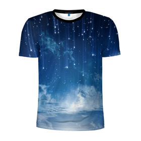 Мужская футболка 3D спортивная с принтом Звездное небо в Петрозаводске, 100% полиэстер с улучшенными характеристиками | приталенный силуэт, круглая горловина, широкие плечи, сужается к линии бедра | Тематика изображения на принте: вселенная | галактика | звезды | небо | ночь