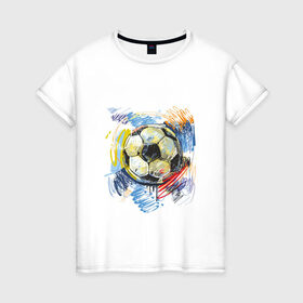 Женская футболка хлопок с принтом Рисованный футбольный мяч в Петрозаводске, 100% хлопок | прямой крой, круглый вырез горловины, длина до линии бедер, слегка спущенное плечо | игра | мяч | разводы | спорт | футбол | футбольный
