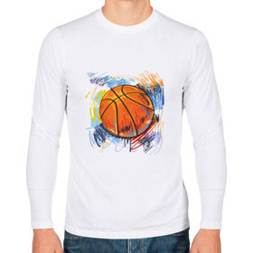 Мужской лонгслив хлопок с принтом Баскетбольный мяч в штрихах в Петрозаводске, 100% хлопок |  | Тематика изображения на принте: баскетбол | стилизация | штрихи