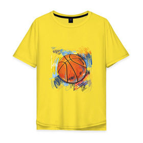 Мужская футболка хлопок Oversize с принтом Баскетбольный мяч в штрихах в Петрозаводске, 100% хлопок | свободный крой, круглый ворот, “спинка” длиннее передней части | баскетбол | стилизация | штрихи