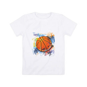 Детская футболка хлопок с принтом Баскетбольный мяч в штрихах в Петрозаводске, 100% хлопок | круглый вырез горловины, полуприлегающий силуэт, длина до линии бедер | Тематика изображения на принте: баскетбол | стилизация | штрихи