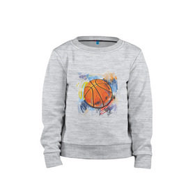 Детский свитшот хлопок с принтом Баскетбольный мяч в штрихах в Петрозаводске, 100% хлопок | круглый вырез горловины, эластичные манжеты, пояс и воротник | баскетбол | стилизация | штрихи