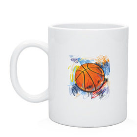 Кружка с принтом Баскетбольный мяч в штрихах в Петрозаводске, керамика | объем — 330 мл, диаметр — 80 мм. Принт наносится на бока кружки, можно сделать два разных изображения | баскетбол | стилизация | штрихи