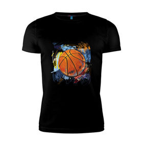 Мужская футболка премиум с принтом Баскетбольный мяч в штрихах в Петрозаводске, 92% хлопок, 8% лайкра | приталенный силуэт, круглый вырез ворота, длина до линии бедра, короткий рукав | Тематика изображения на принте: баскетбол | стилизация | штрихи